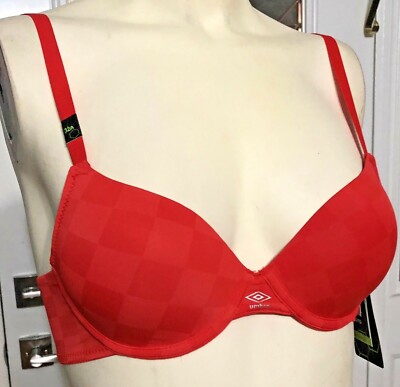 Umbro Performance Bra 34B Red Underwire Comfort Control Padded Support $30 New