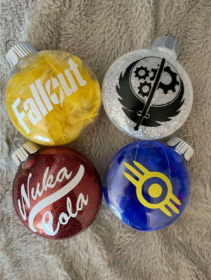 Fallout Christmas Ornament Set Of 4 Glitter, Nuka Cola, Vault Tec