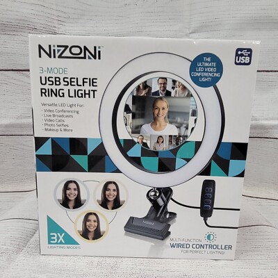 Nizoni 3-Mode LED USB Selfie Ring Light w/Wired Controller no power block