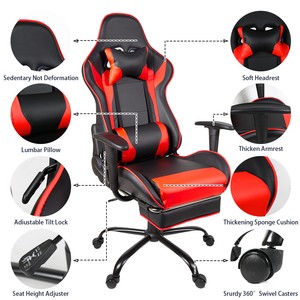 Details About High Back Reclining Leather Sports Racing Gaming Chair Office Desk Footstool Red