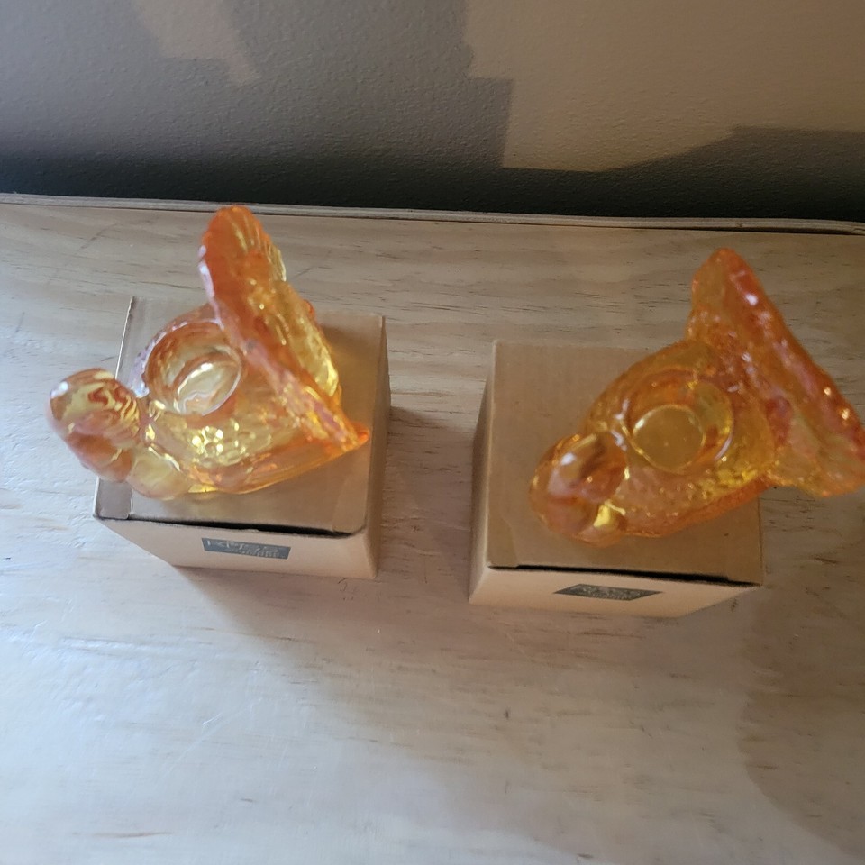 Glass Turkey Candlesticks Made By Russ (Autumn Settings) Thanksgiving