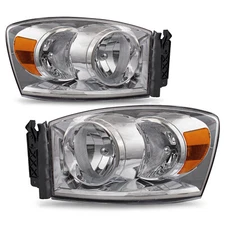 Pair Headlights Assembly For 2006-2009 Dodge Ram 1500 2500 3500 Chrome Headlamps