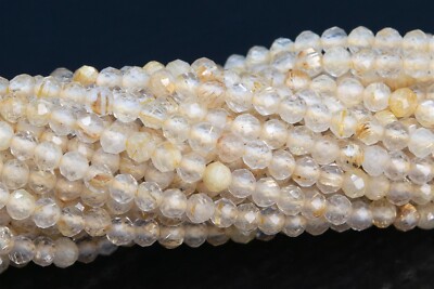 2MM Genuine Natural Gold Rutile Quartz Beads AA Faceted Round Loose Beads 15''