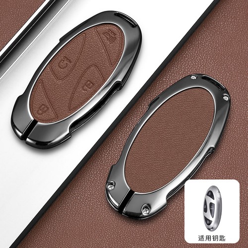 Alloy Leather Car Key Fob Case Cover For Hyundai Tucson Santa Fe Elantra Kona - Picture 11 of 19