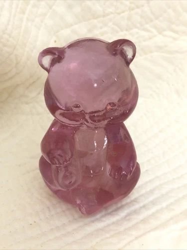 Fenton Glass 3 1/4" Tall Pink Seated Sitting Bear Figurine Stamped Marked
