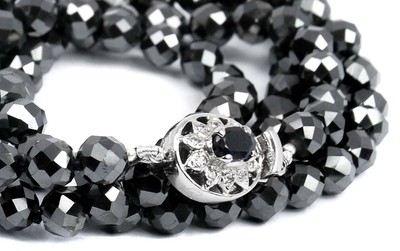 AAA Quality 8 mm Black Diamond Faceted Beads Necklace 32 Inches With Certificate