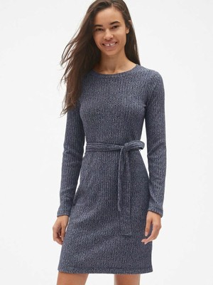 long sleeve tie waist dress
