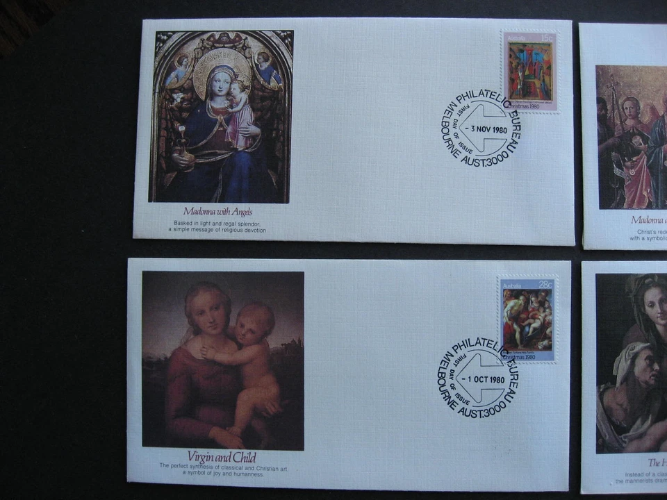 Australia Fleetwood FDC 1980 Christmas Sc 756-8 First Day Covers flaps ok - Image 2 of 4
