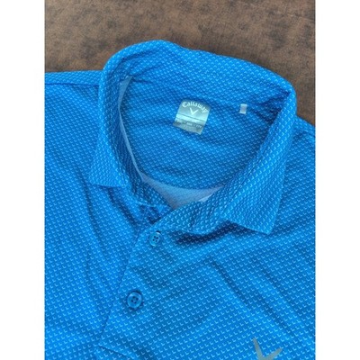 Callaway Mens Opti-Dri Blue Chevron Micro Print Golf Polo Shirt XXL 2XL CGKS90B2