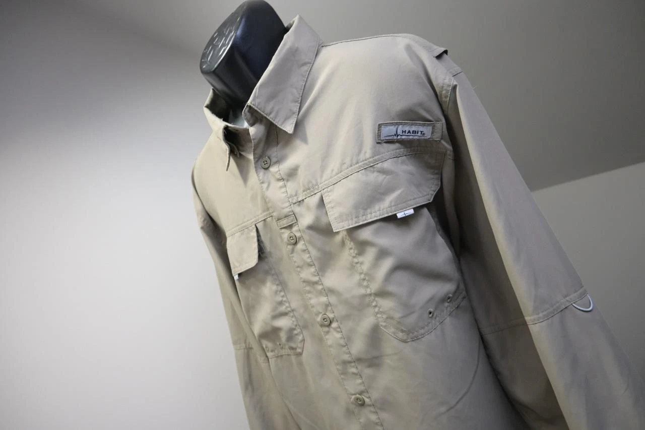 Habit Vented Fishing Shirt Olive Long Sleeve Camping Outdoors Mens Size 2XL XXL