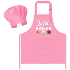 2Pcs Kid Apron And Chef Hat Set, Adjustable Children Pink Baker Kitchen Apron...