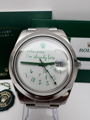 Rolex Datejust 41mm 116300 Who Cares I'm Already Late Green Dial