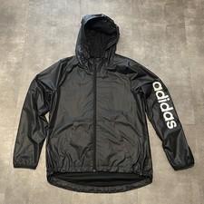 Adidas Womens Essentials Linear Windbreaker Zip Jacket Hooded Black Size Medium