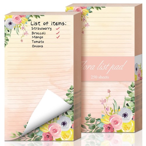 2 Pieces Grocery List Notepads Floral Notepads 500 Tear off Sheets 4.5 x 8 In...