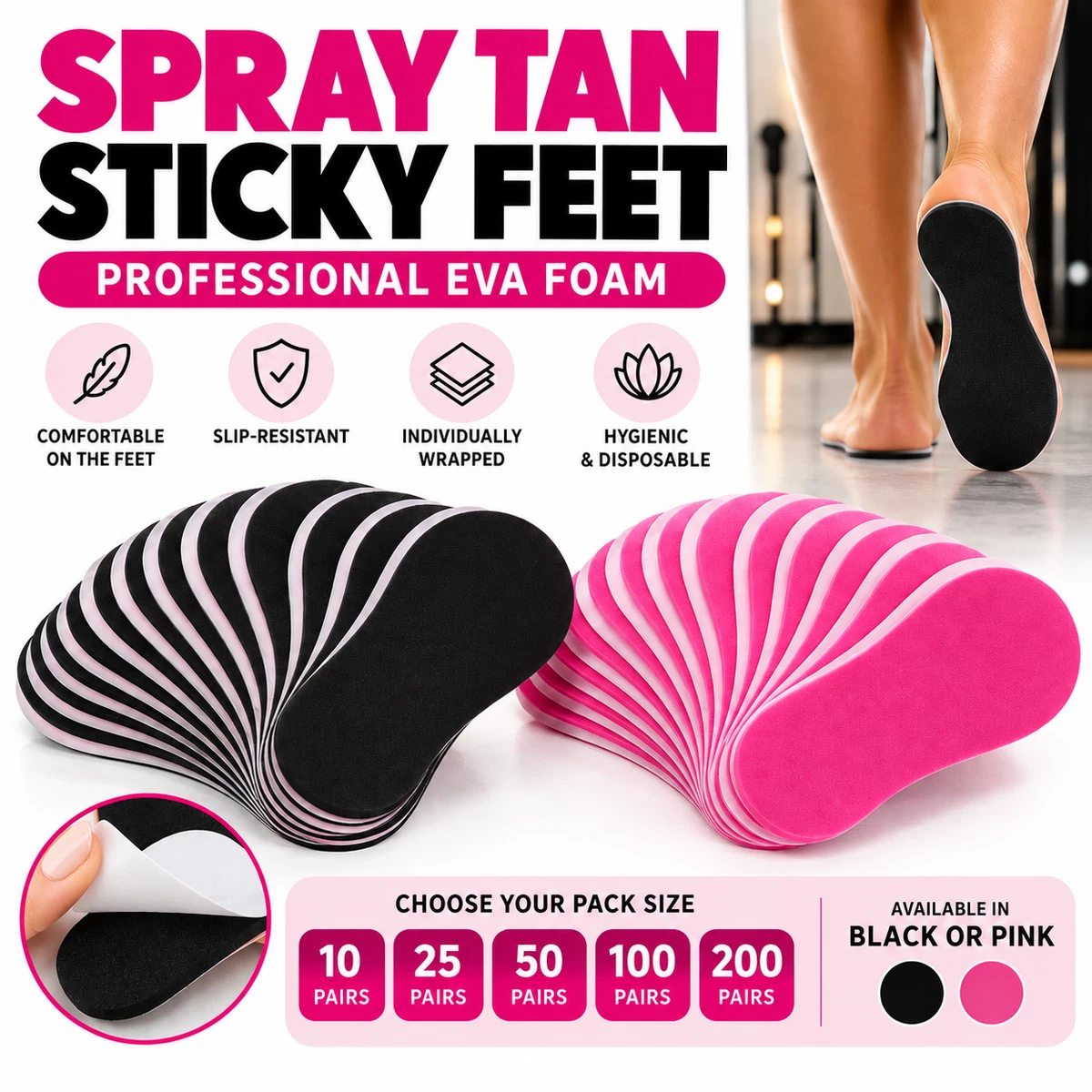 Protectores de pies de espuma adhesiva bronceado en spray almohadillas adhesivas bronceado desechables 10-200