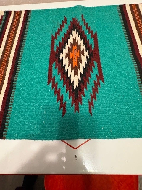 Alfombra 20"x40" Diseño Tejido Nativo Americano Turquesa Suroeste Foto 4 de 4