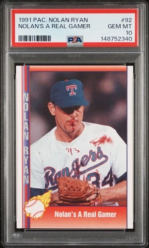 1991 Pacific NOLAN RYAN "Bloody Lip" Baseball Card #92 Graded PSA 10 GEM MINT