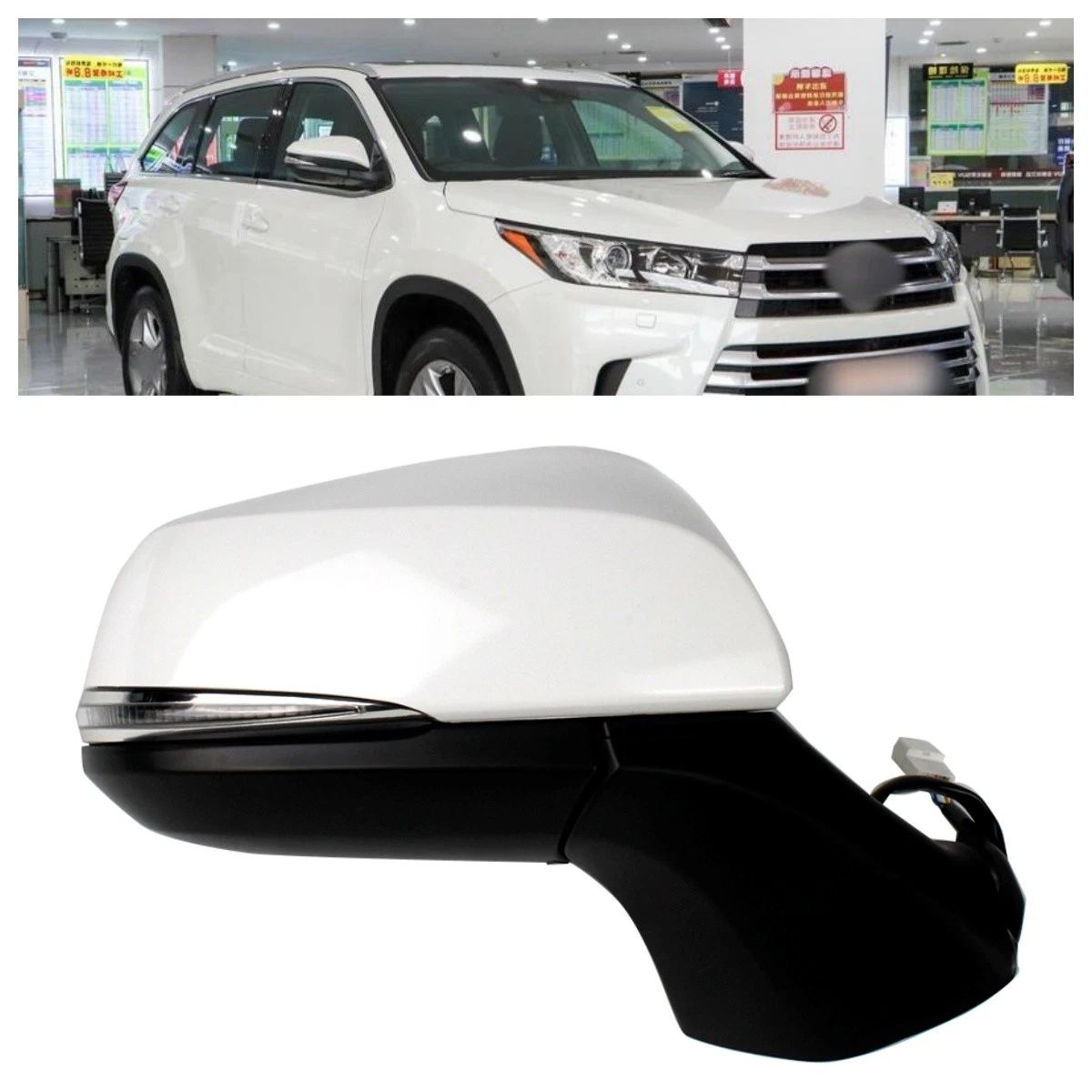 For Toyota Highlander 2020-2023 Right Side Mirror Pearl White W/ Blind Spot