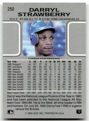 1990 Leaf #250 Darryl Strawberry New York Mets MINT! | eBay