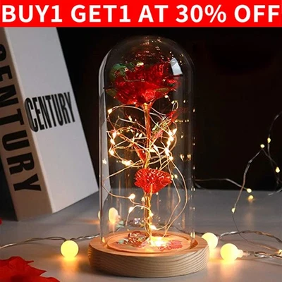 Christmas Gifts for Women Flower Rose Gifts for Her Him LED Rose in Glass Dome