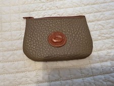 Vintage Dooney Bourke AWL Coin Purse Taupe Duck Logo Zip Change Pouch Leather