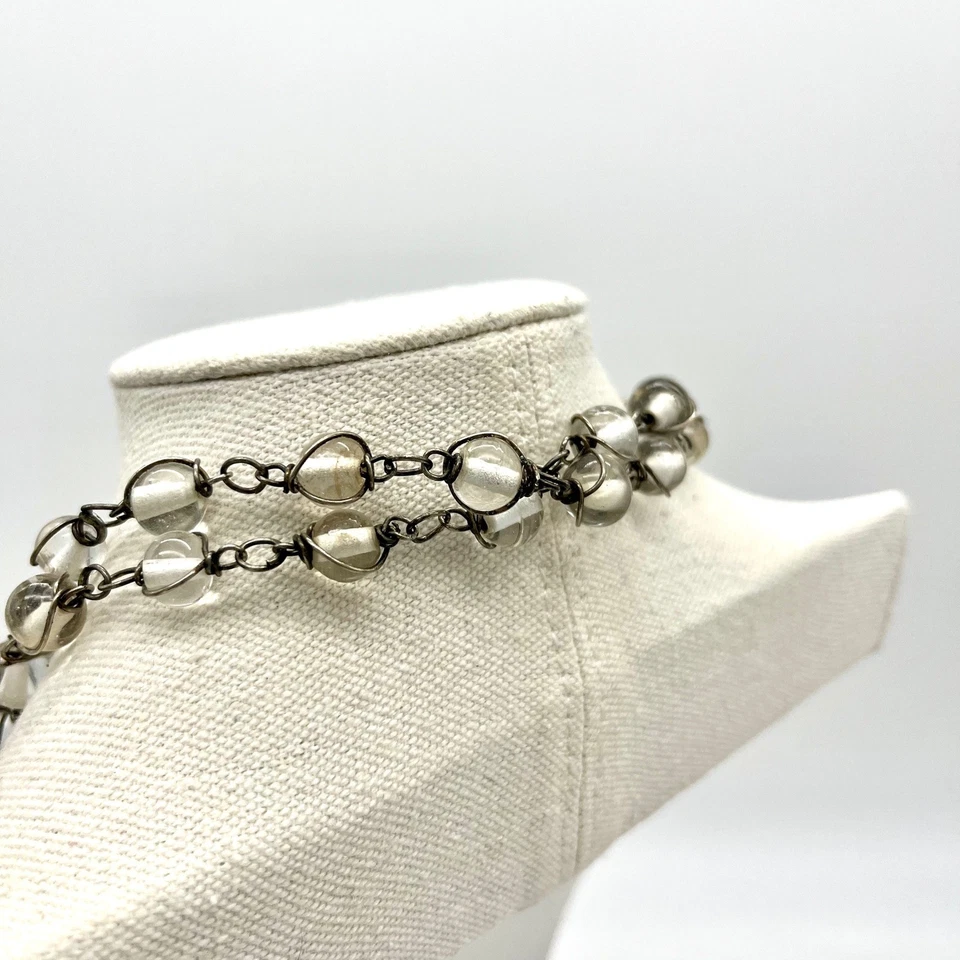 Ожерелье из бисера длинное многослойное ожерелье винтажные прозрачные стеклянные бусины - Изображение 3 из 4