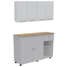 Home Square 2-Piece Set with Two Door Kitchen Cart & 120 Wall Cabinet