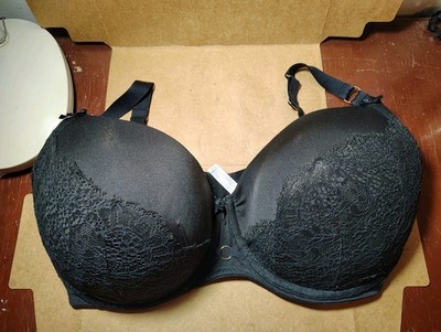 Cacique Boost Plunge Black with Lace Trim Push-Up Bra Size 44 H Underwire