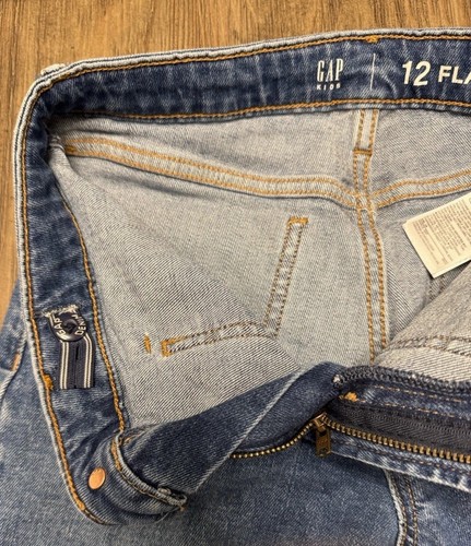 Gap Kids Flare High Rise Jeans Adjustable Waist Zip Sz 12 Washed Denim - Picture 4 of 5