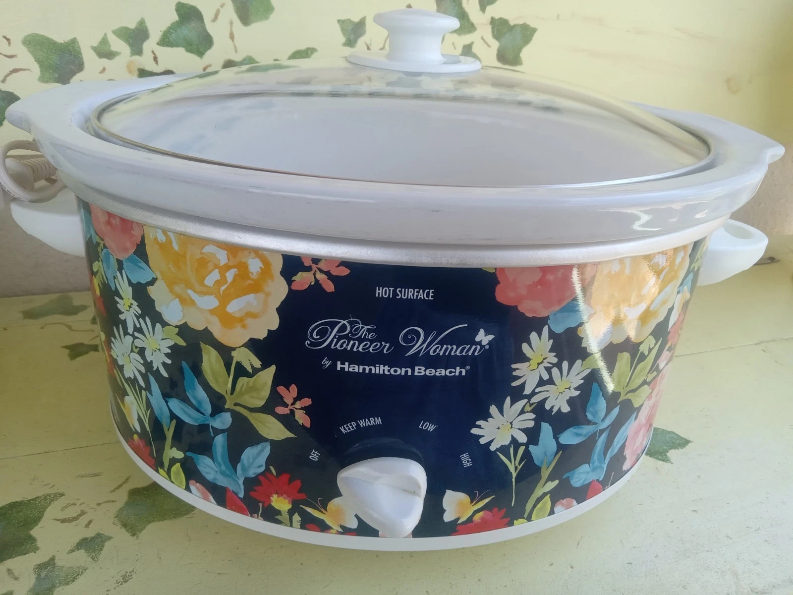 RARE Hamilton Beach Fiona Pioneer Woman 6 Qt Blue Floral Crock Pot Slow Cooker