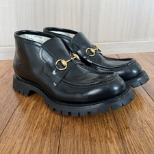 Gucci Horsebit Lug Sole Loafer Boot, Bee Embroidery, Black, Size 9 / EU 42