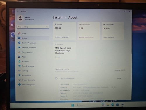 HP Pavilion Gaming Laptop 15.6" 256GB SSD AMD Ryzen 5 16GB RAM GeForce GTX 1050 - Picture 4 of 13
