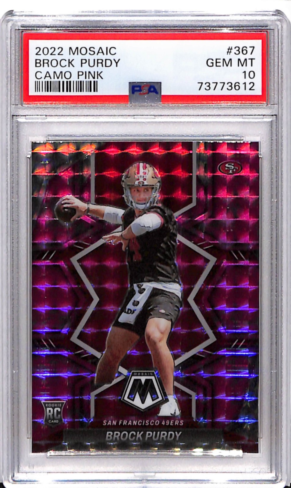 2022 Mosaic Brock Purdy #367 Camo Pink PSA 10