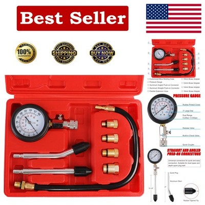 Precision Engine Compression Tester Kit with Flexible Hose & Adapters, 300 PSI