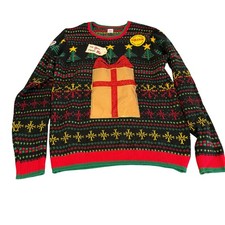 Holiday Time Mens Ugly Christmas Sweater Drink Pouch Fair Isle Black Large