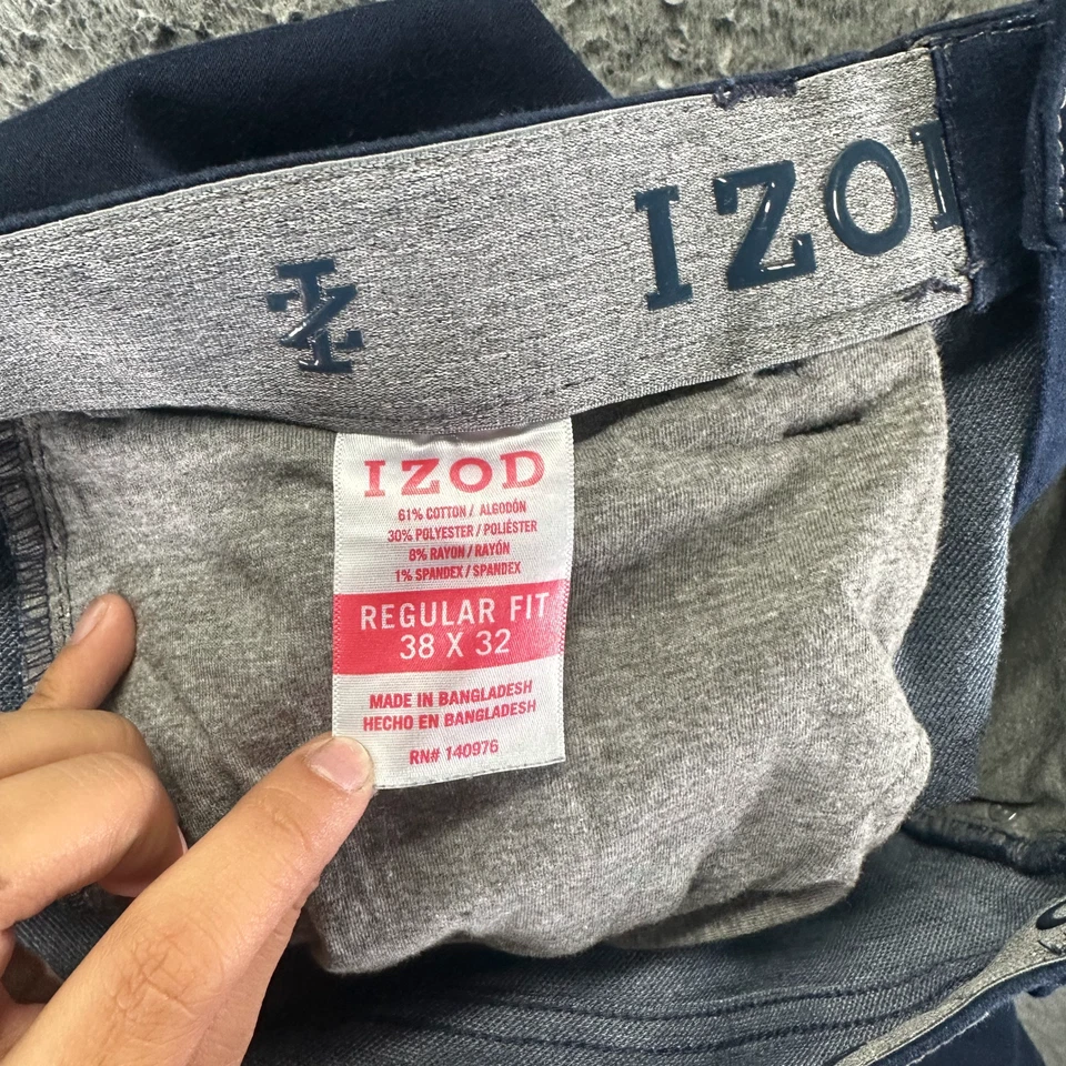 Брюки мужские Izod 38x32 синие хлопчатобумажные китайские прямые стандартного покроя эластичные опрятные карьерные - Изображение 3 из 4