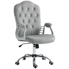【US】Gray/Vinsetto Home Office Chair,Velvet Computer Chair,Button Tufted Desk Cha