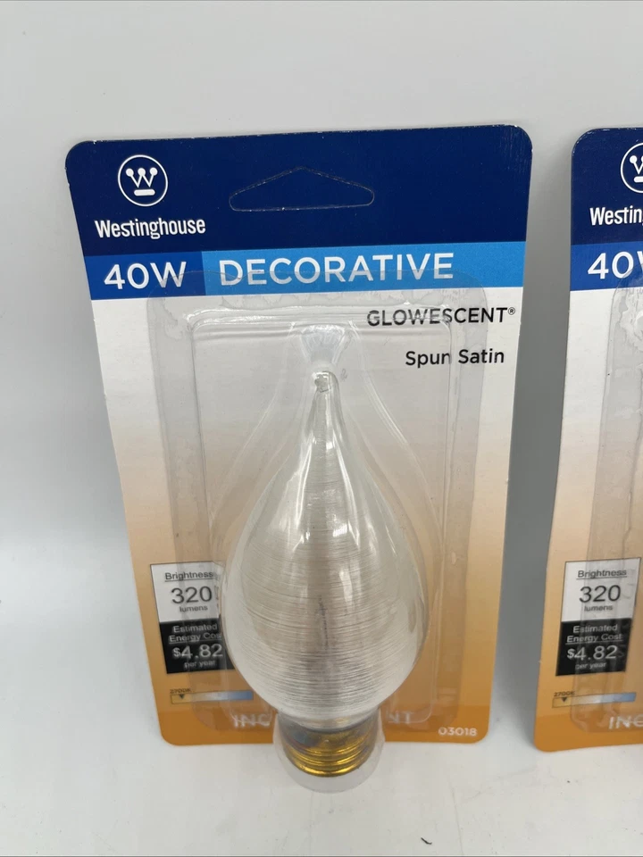 2 Spun Satin CLEAR C15 CANDLE GLO Glowescent Decorative Light Bulb Westinghouse - Image 3 of 4