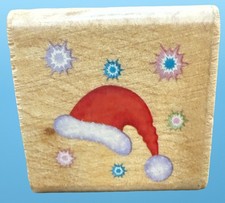 Wood Mounted Rubber Stamp SANTA HAT SNOWFLAKES 1 1/4 Block Scrapbooking Crafts