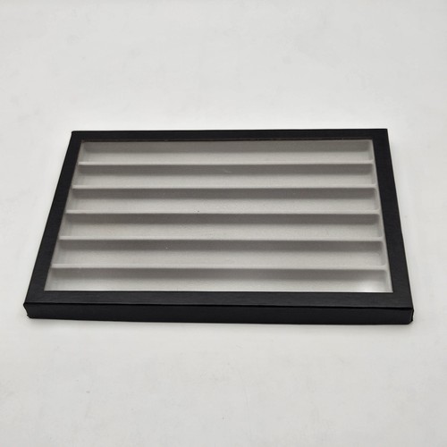 Used Vintage 12" x 8" X 0.75" Gray Flocked Velvet Glass 6 Slot Display Case