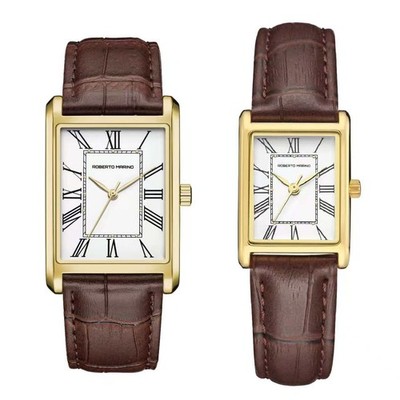 ROBERTO MARINO Couple Watch Quartz Silver Gold SS Black Brown Leather Waterproof