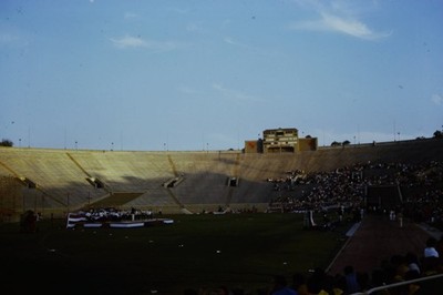 c1970's Kodachrome 35mm Slide, Football Stadium Scoreboard Crowd Bleachers