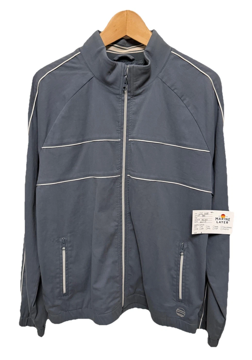 New $188 Marine Layer Gray Freeman Stretch Windbreaker Medium Zip Jacket H32