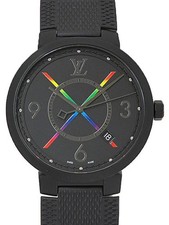Montre à quartz pour homme Louis Vuitton Tambour Slim Rainbow noire