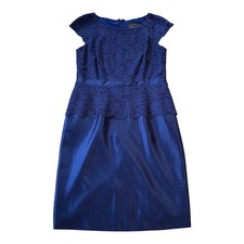 Alex Evenings Petite Blue Lace Peplum Midi Dress Party Cocktail Formal Sz8