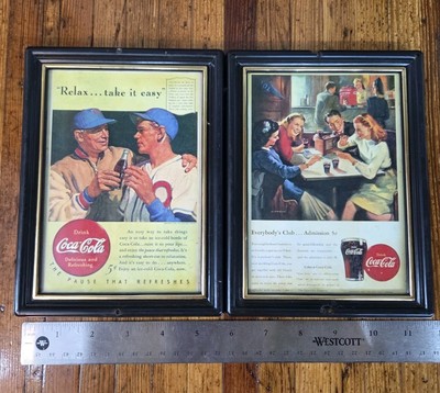 Coca Cola Vintage 1940 Framed Ads Coke Soda Pop Relax Take It Easy Cmbn Ship