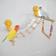 Suction Cup Wood Perch Toy Playground Bird Playpen Exercise Toy Climbing Ladder