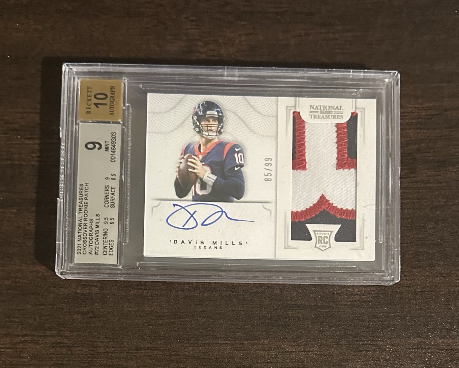 2021 National Treasures Davis Mills Crossover Rookie Patch Auto #85/99 BGS 9/10