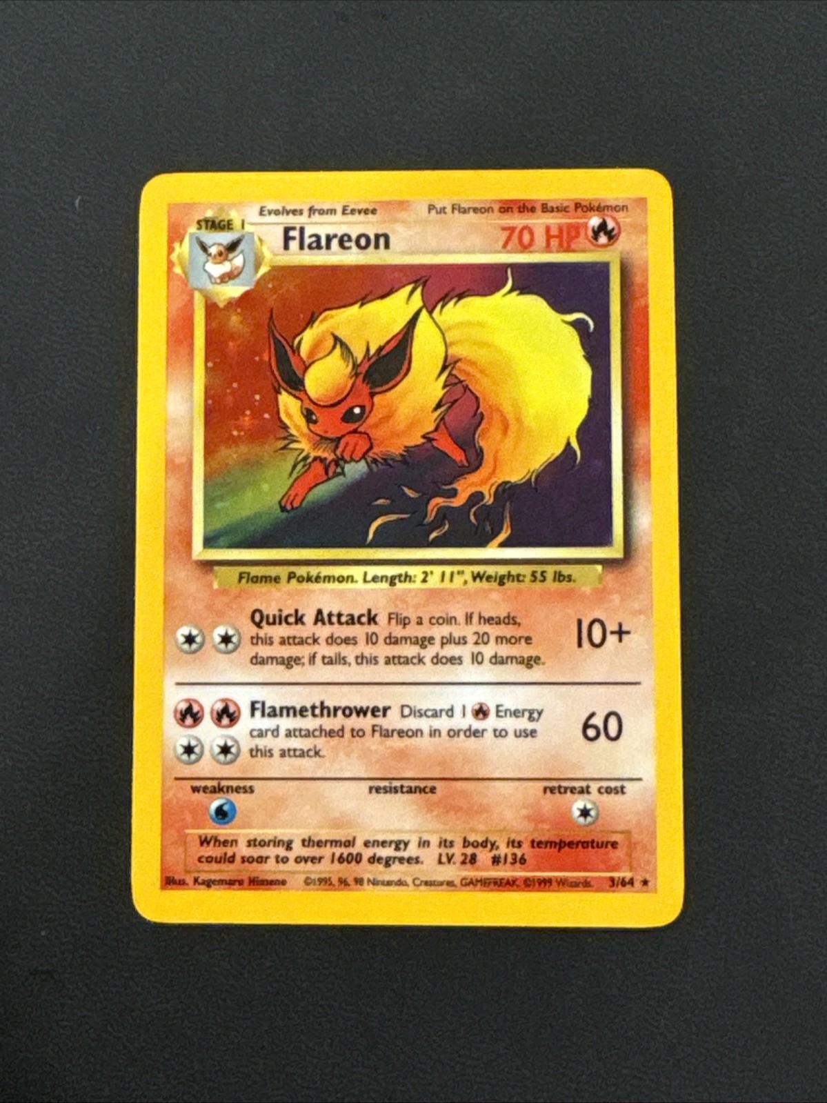 Pokémon TCG Flareon Jungle 3/64 No Symbol Error Holo Vintage Rare WOTC 1999 MP