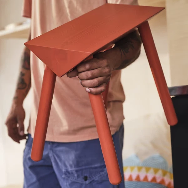 IKEA OMMJÄNGE Stool Orange-Red Stained Pine Swedish Design Lightweight New - Image 4 of 4